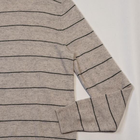 1901 Sweater Mens Medium Oatmeal Green Stripe 100% Cashmere Crewneck Pullover - Picture 3 of 13
